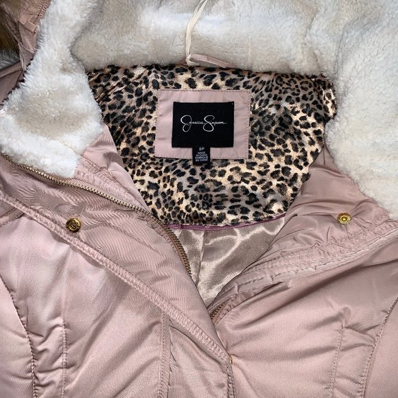 NWT JESSICA SIMPSON Blush Faux Fur Trim Coat - Picture 3 of 8